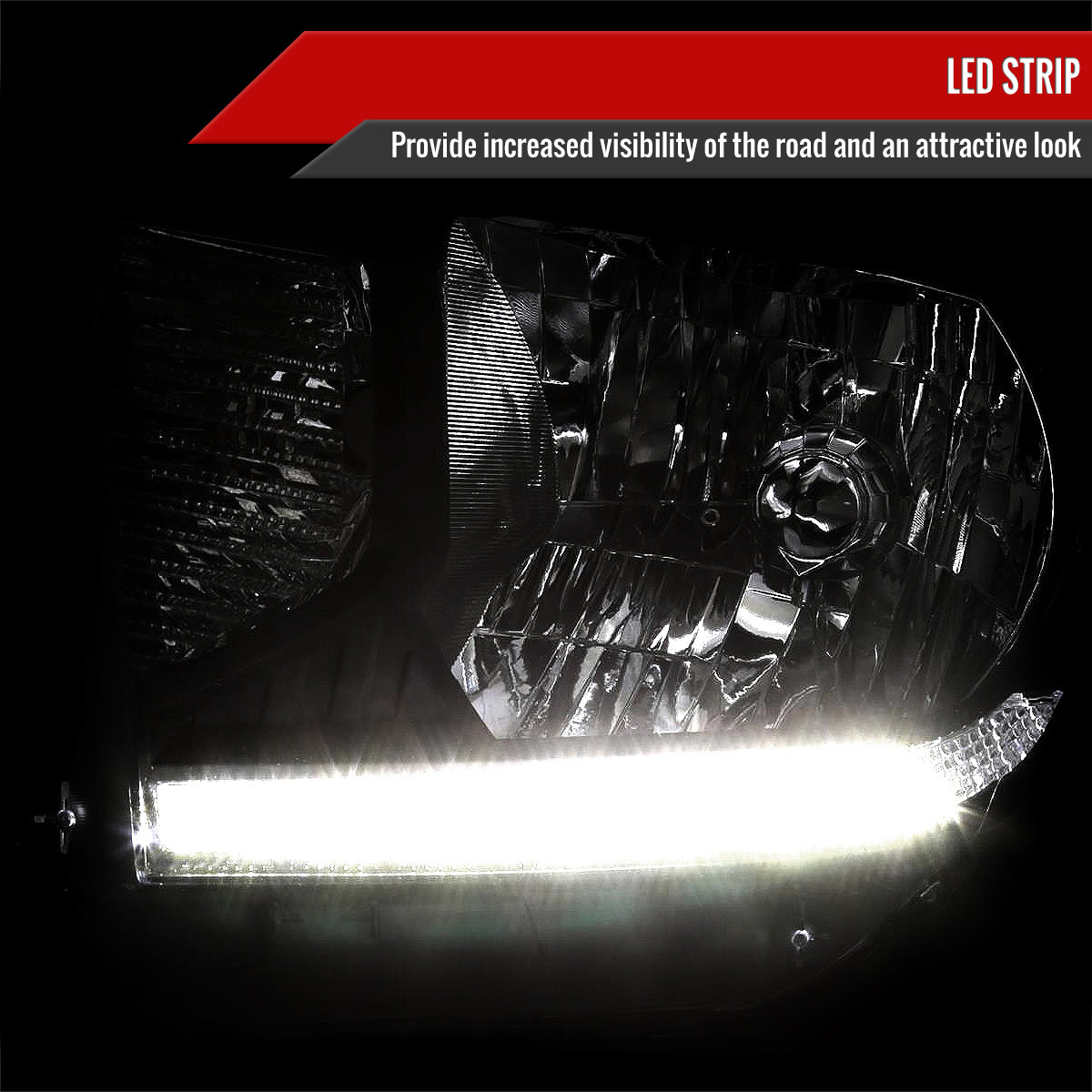 2014-2021 Toyota Tundra Factory Style Headlights w/ LED Light Strip (Matte Black Housing / Clear Lens)