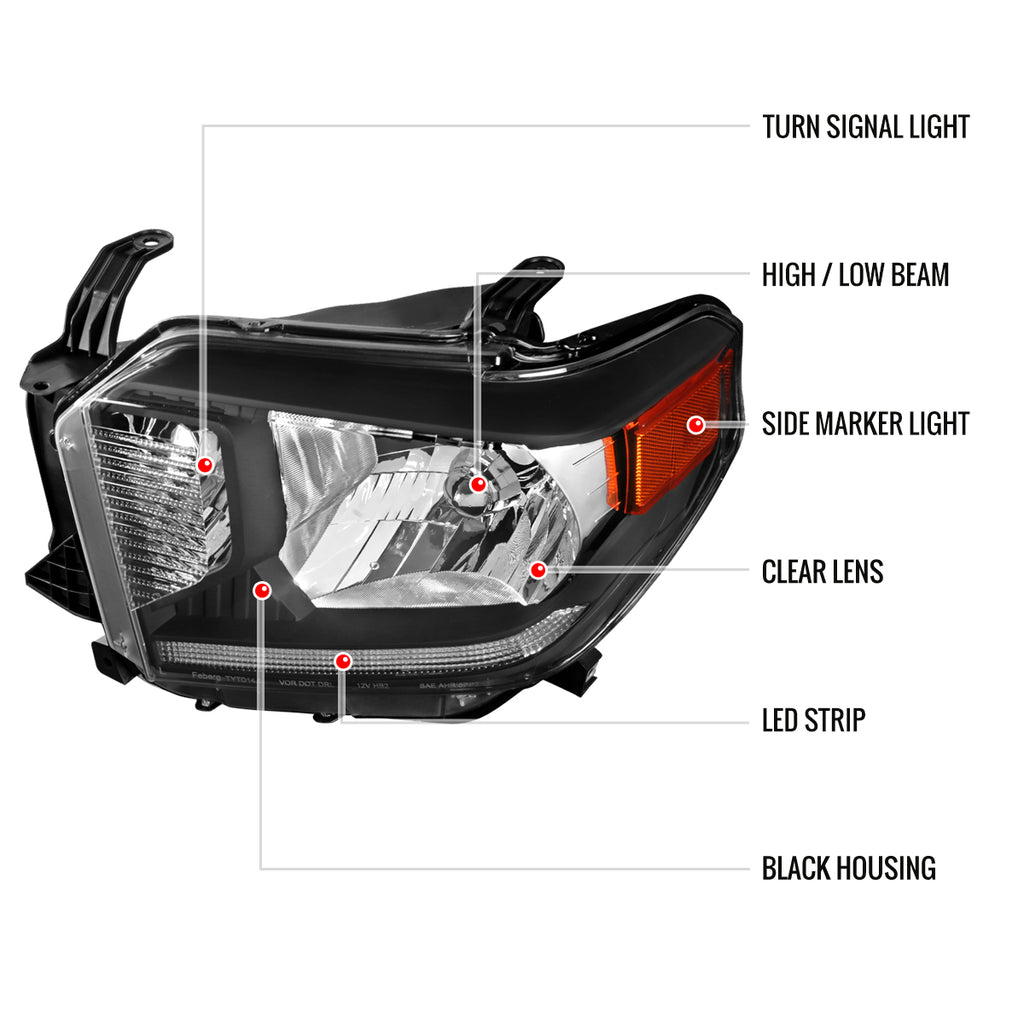 2014-2021 Toyota Tundra Factory Style Headlights w/ LED Light Strip (Matte Black Housing/Clear Lens)