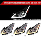 2008-2013 Infiniti G37/2014-2015 Q60 Coupe/Convertible Sequential Switchback LED Turn Signal Full LED Projector Headlights (Chrome Housing/Clear Lens)