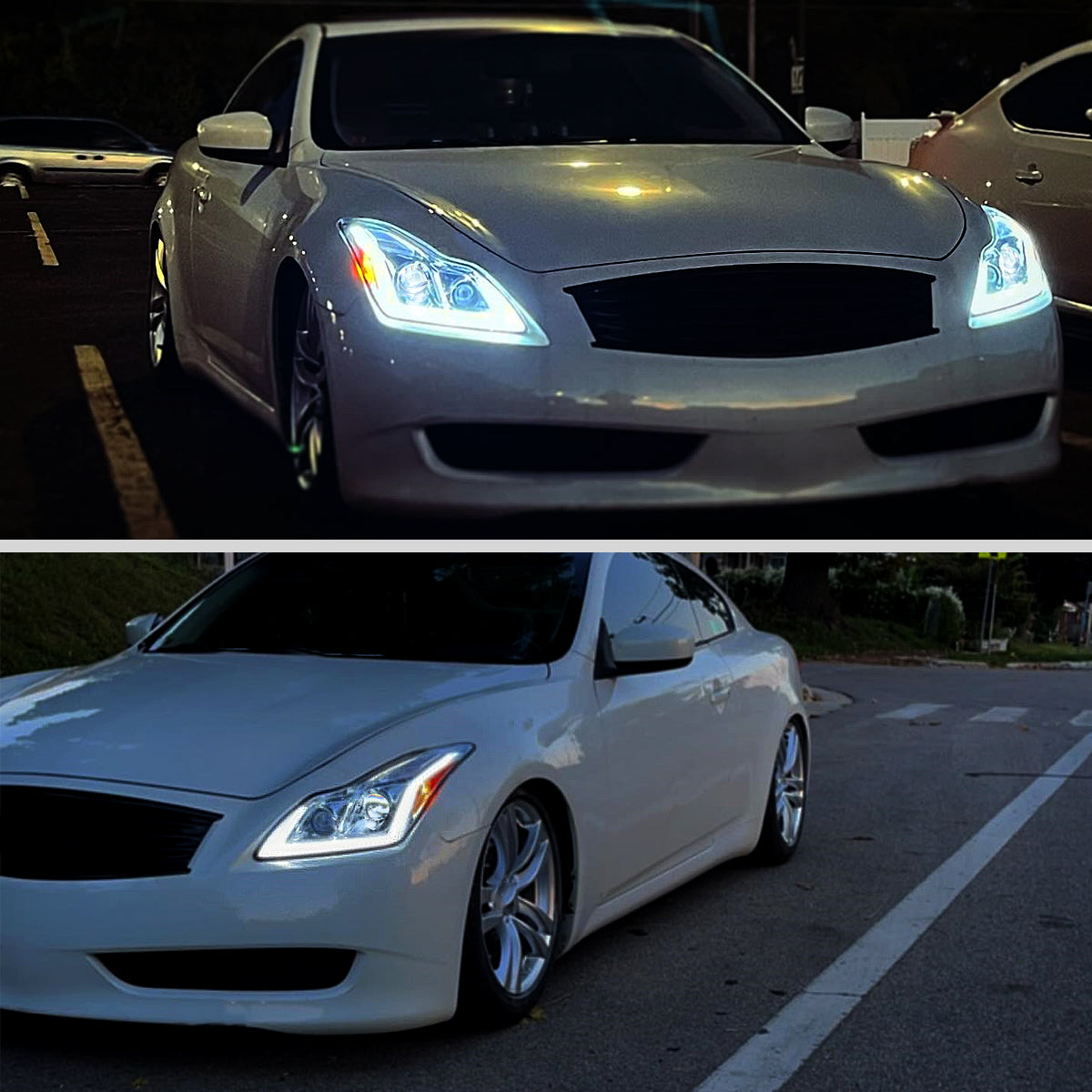 2008-2013 Infiniti G37/2014-2015 Q60 Coupe/Convertible Sequential Switchback LED Turn Signal Full LED Projector Headlights (Chrome Housing/Clear Lens)