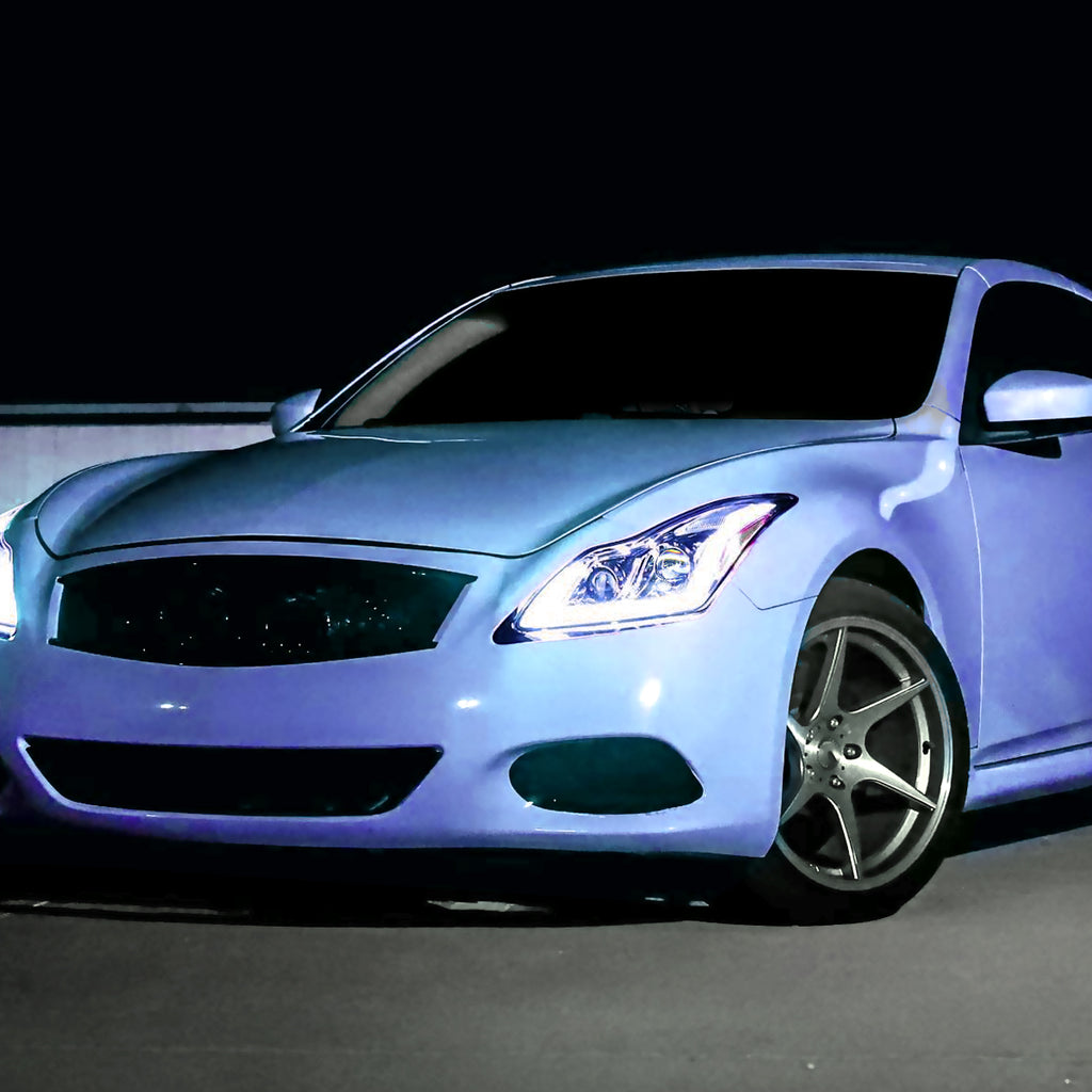 2008-2013 Infiniti G37/2014-2015 Q60 Coupe/Convertible Sequential Switchback LED Turn Signal Full LED Projector Headlights (Chrome Housing/Clear Lens)