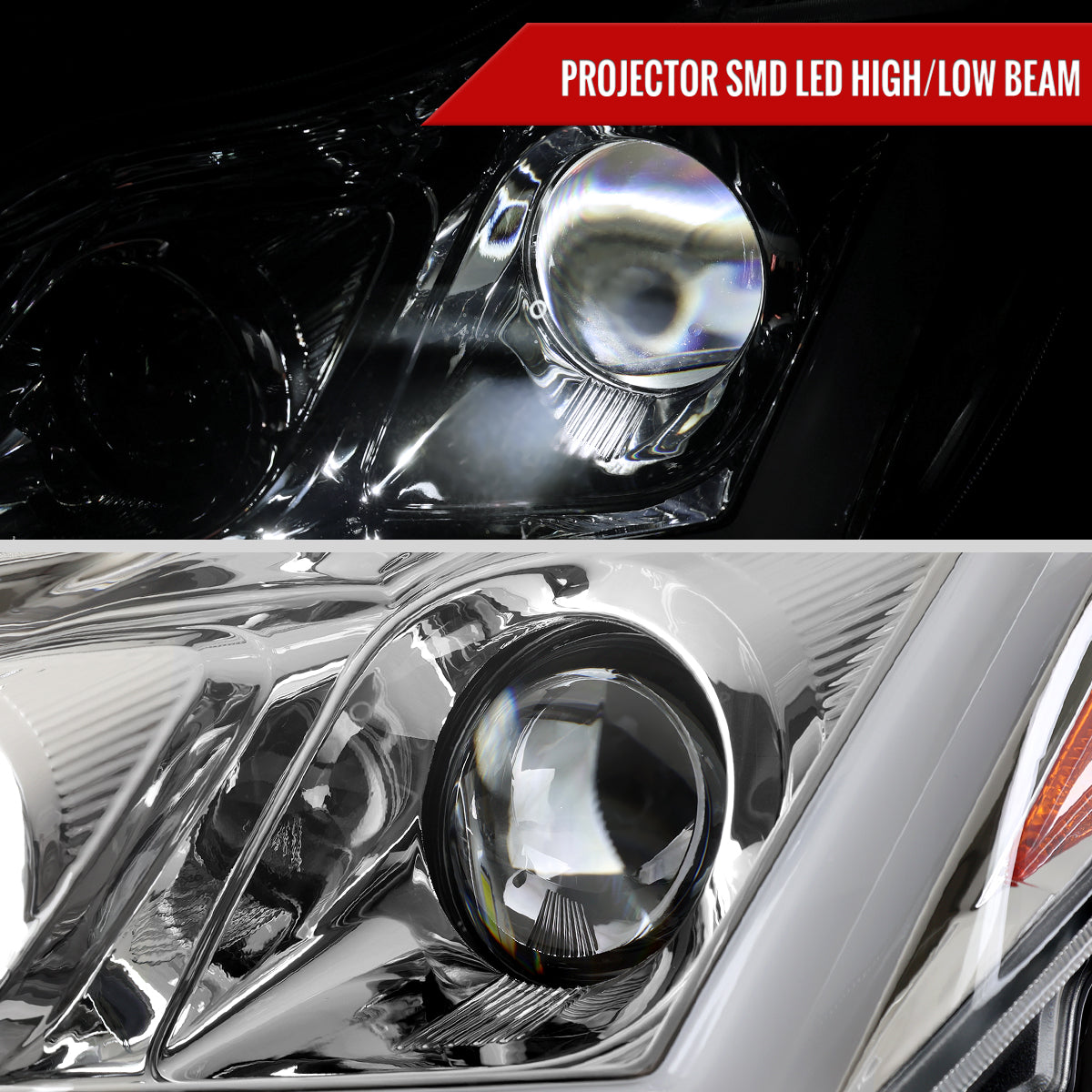 2008-2013 Infiniti G37/2014-2015 Q60 Coupe/Convertible Sequential Switchback LED Turn Signal Full LED Projector Headlights (Chrome Housing/Clear Lens)