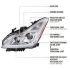 2008-2013 Infiniti G37/2014-2015 Q60 Coupe/Convertible Sequential Switchback LED Turn Signal Full LED Projector Headlights (Chrome Housing/Clear Lens)