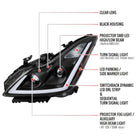 2008-2013 Infiniti G37/2014-2015 Q60 Coupe/Convertible Sequential Switchback LED Turn Signal Full LED Projector Headlights (Matte Black Housing / Clear Lens)
