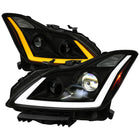 2008-2013 Infiniti G37/2014-2015 Q60 Coupe/Convertible Sequential Switchback LED Turn Signal Full LED Projector Headlights (Matte Black Housing / Smoked Lens)