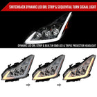 2008-2013 Infiniti G37/2014-2015 Q60 Coupe/Convertible Sequential Switchback LED Turn Signal Full LED Triple Projector Headlights (Chrome Housing / Clear Lens)