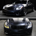 2008-2013 Infiniti G37/2014-2015 Q60 Coupe/Convertible Sequential Switchback LED Turn Signal Full LED Triple Projector Headlights (Chrome Housing / Clear Lens)