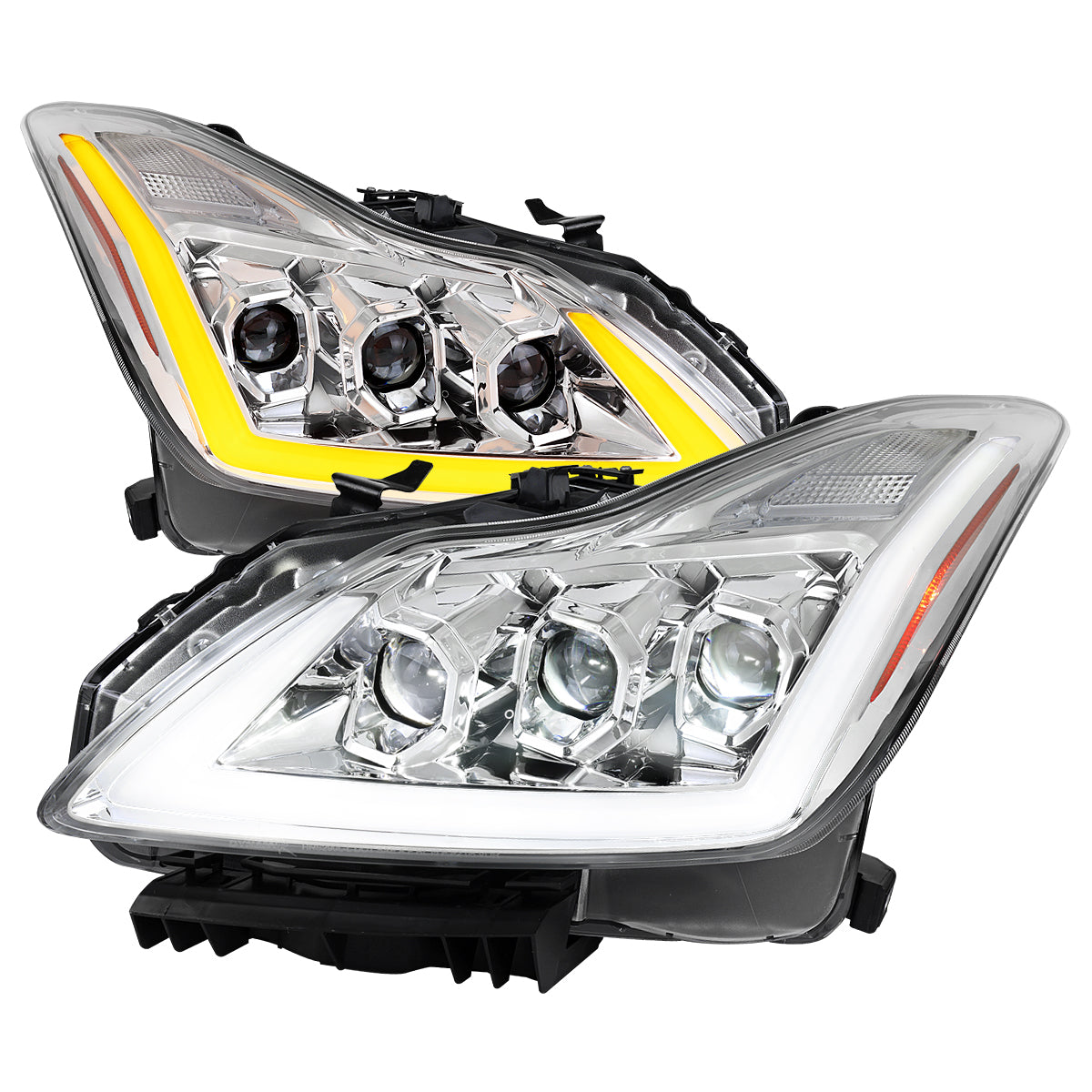 2008-2013 Infiniti G37/2014-2015 Q60 Coupe/Convertible Sequential Switchback LED Turn Signal Full LED Triple Projector Headlights (Chrome Housing / Clear Lens)