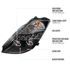 2003-2005 Nissan 350Z Dual Halo Projector Headlights (Matte Black Housing/Clear Lens)