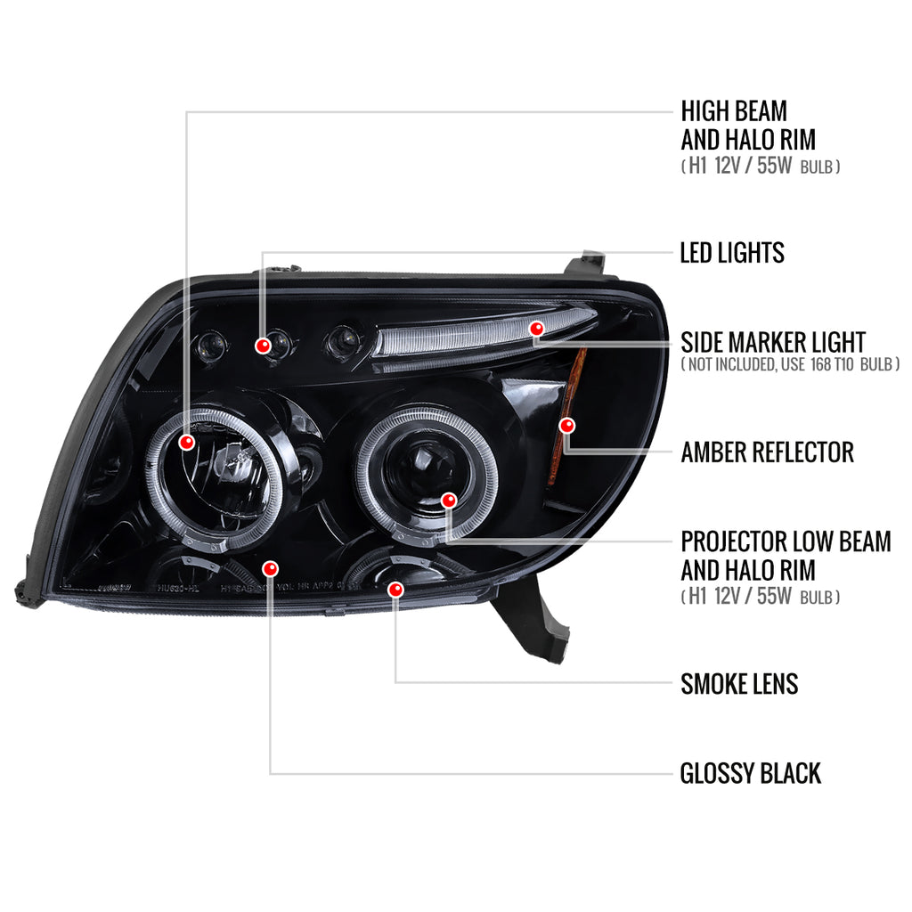 2003-2005 Toyota 4Runner Dual Halo Projector Headlights (Glossy Black Housing/Smoke Lens)