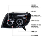 2003-2005 Toyota 4Runner Dual Halo Projector Headlights (Glossy Black Housing/Smoke Lens)