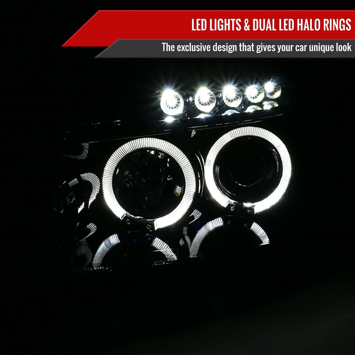 2003-2007 Honda Accord Dual Halo Projector Headlights (Glossy Black Housing/Smoke Lens)