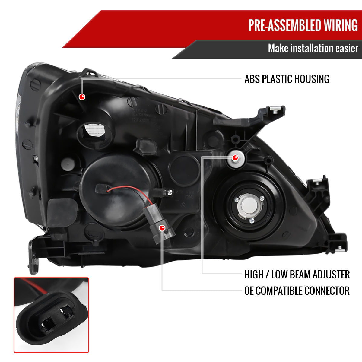 2003-2007 Honda Accord Retro Style Projector Headlights - Matte Black/Clear Lens