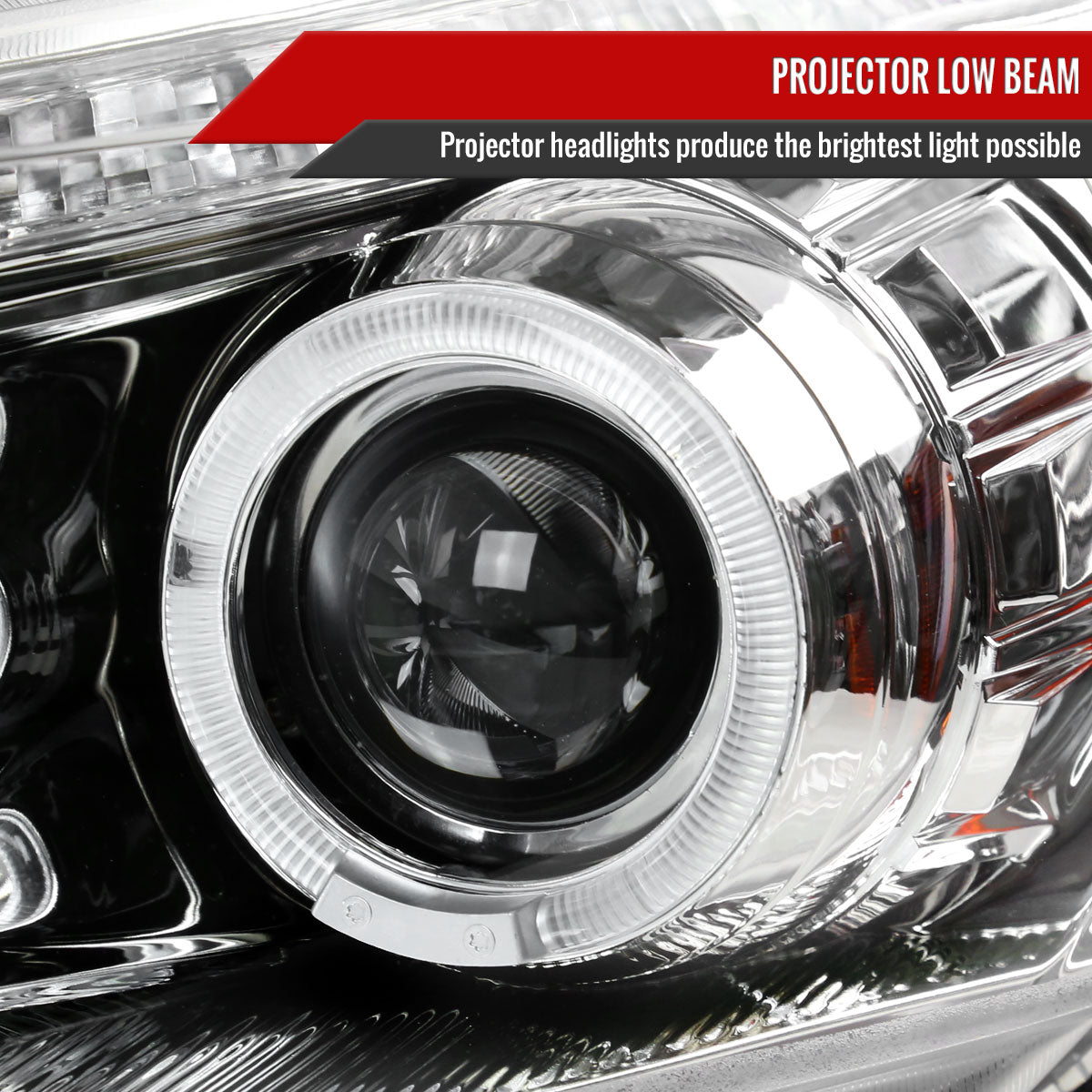 2008-2012 Honda Accord Sedan Single Halo Projector Headlights w/ LED Light Strip & LED Turn Signal Lights (Chrome Housing/Clear Lens)
