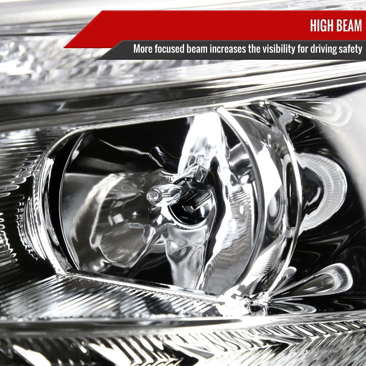 2008-2012 Honda Accord Sedan Single Halo Projector Headlights w/ LED Light Strip & LED Turn Signal Lights (Chrome Housing/Clear Lens)