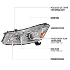 2008-2012 Honda Accord Sedan Single Halo Projector Headlights w/ LED Light Strip & LED Turn Signal Lights (Chrome Housing/Clear Lens)