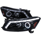 2008-2012 Honda Accord Sedan Single Halo Projector Headlights w/ LED Light Strip & LED Turn Signal Lights (Glossy Black Housing/Smoke Lens)