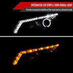 2008-2012 Honda Accord Sedan Single Halo Projector Headlights w/ LED Light Strip & LED Turn Signal Lights (Matte Black Housing/Clear Lens)