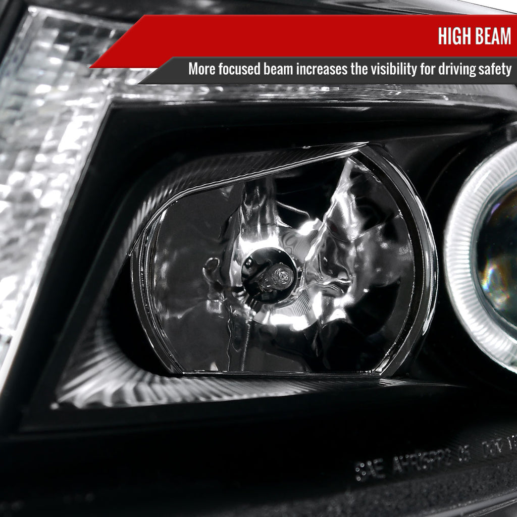 2008-2012 Honda Accord Sedan Single Halo Projector Headlights w/ LED Light Strip & LED Turn Signal Lights (Matte Black Housing/Clear Lens)