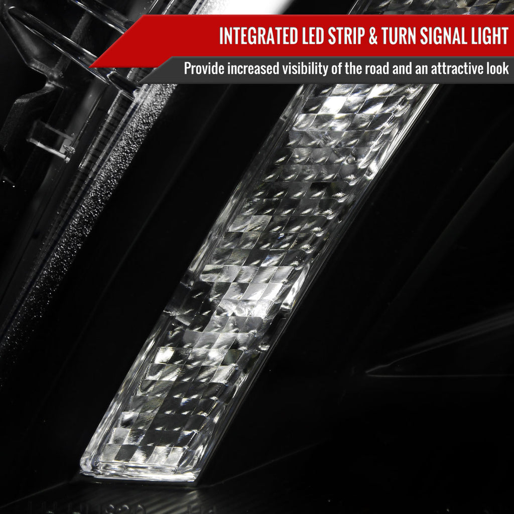 2008-2012 Honda Accord Sedan Single Halo Projector Headlights w/ LED Light Strip & LED Turn Signal Lights (Matte Black Housing/Clear Lens)
