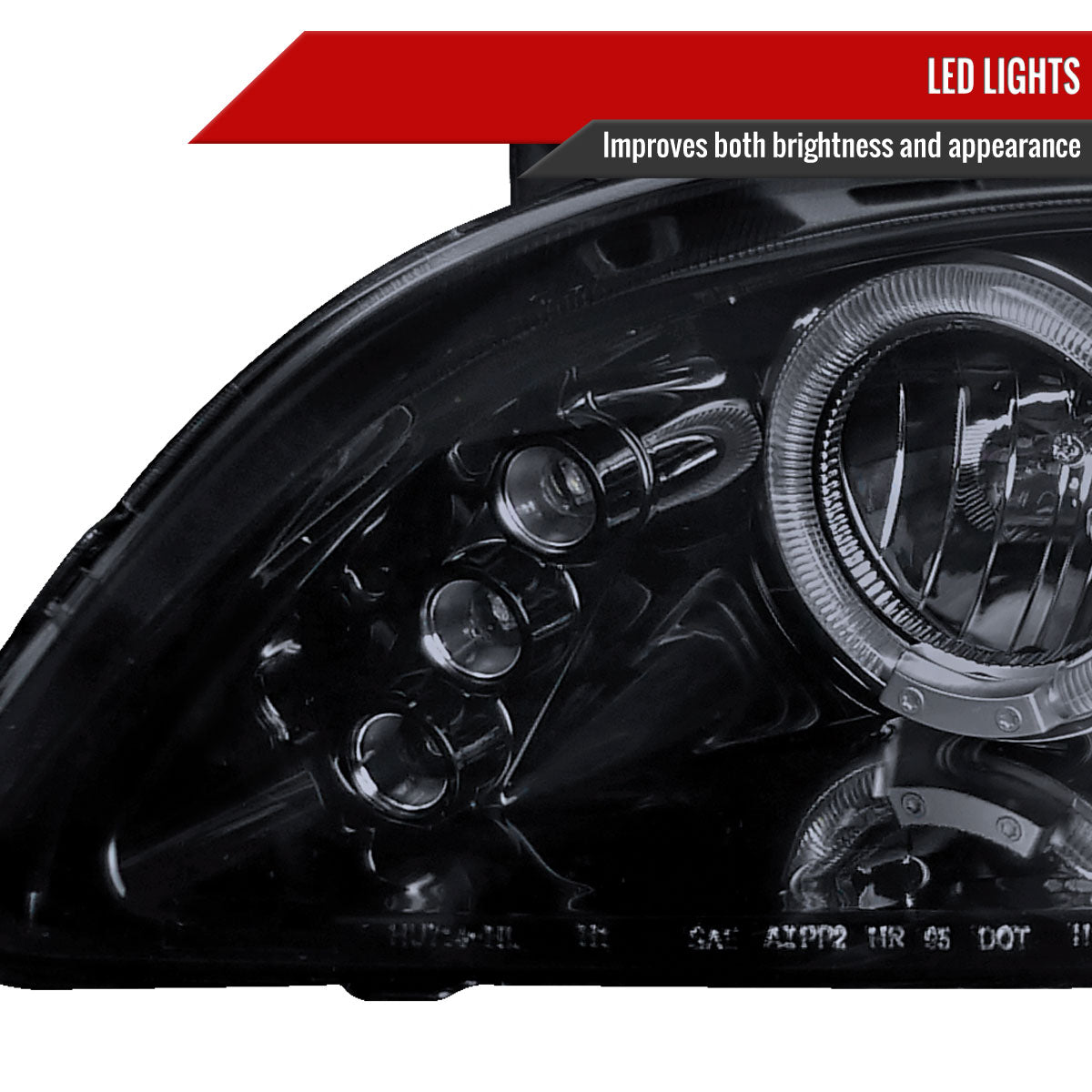 1998-2002 Honda Accord Dual Halo Projector Headlights (Glossy Black Housing/Smoke Lens)