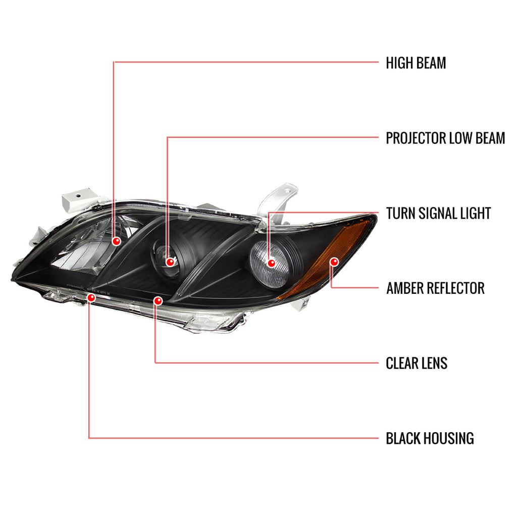 2007-2009 Toyota Camry Factory Style Projector Headlights - Matte Black/Clear Lens