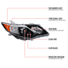 2012-2014 Toyota Camry Projector Headlight w/ Amber Reflector - Passenger Side Only (Jet Black Housing/Clear Lens)