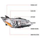 2015-2017 Toyota Camry Projector Headlight w/ Amber Reflector - Passenger Side Only (Chrome Housing/Clear Lens)