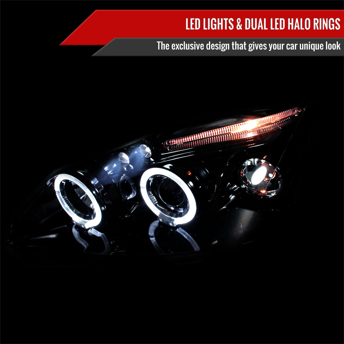 2003-2008 Toyota Corolla Dual Halo Projector Headlights (Glossy Black Housing/Smoke Lens)