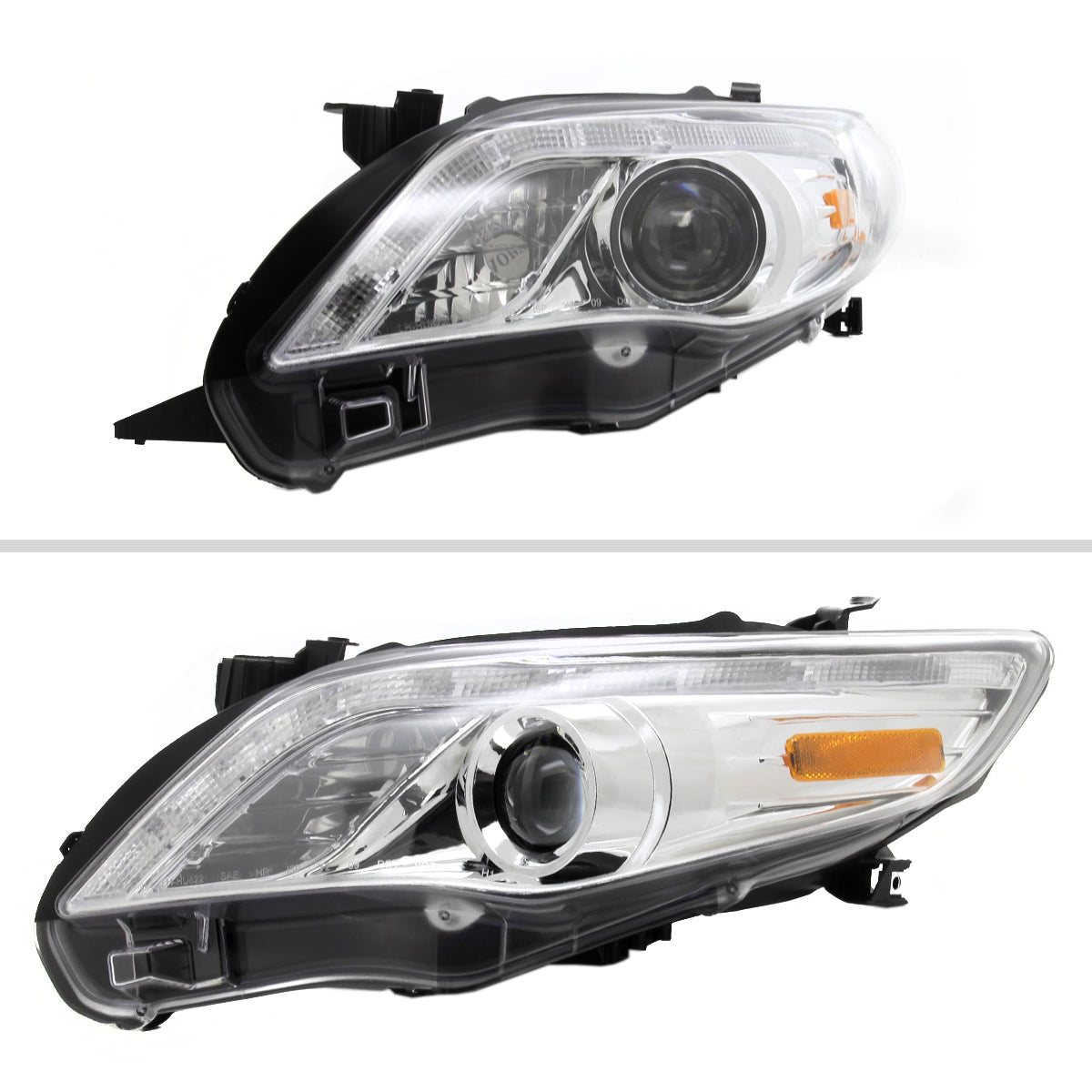 2011-2013 Toyota Corolla Projector Headlights w/ LED Light Strip (Chrome Housing/Clear Lens)