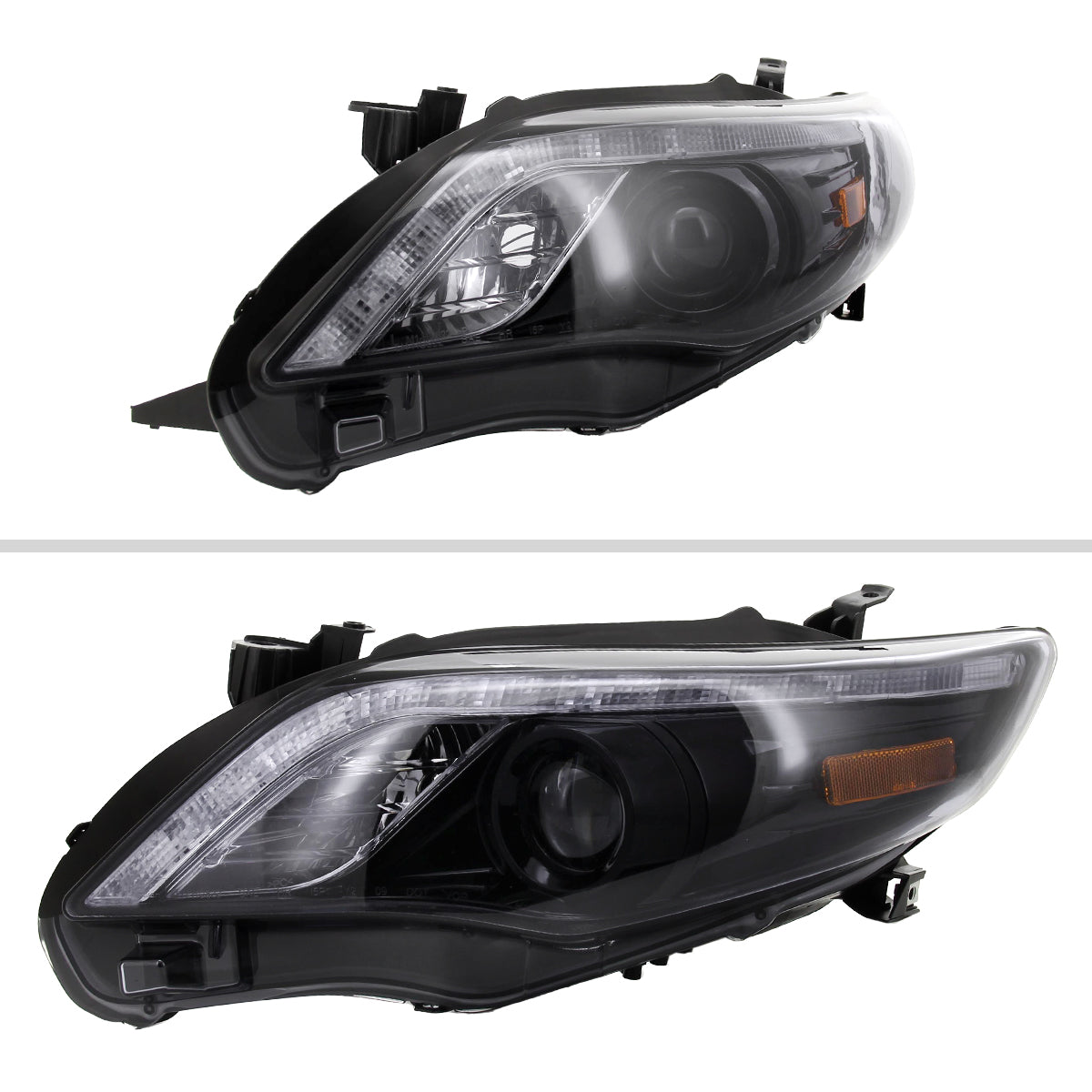 2011-2013 Toyota Corolla Projector Headlights w/ LED Light Strip (Glossy Black Housing/Smoke Lens)