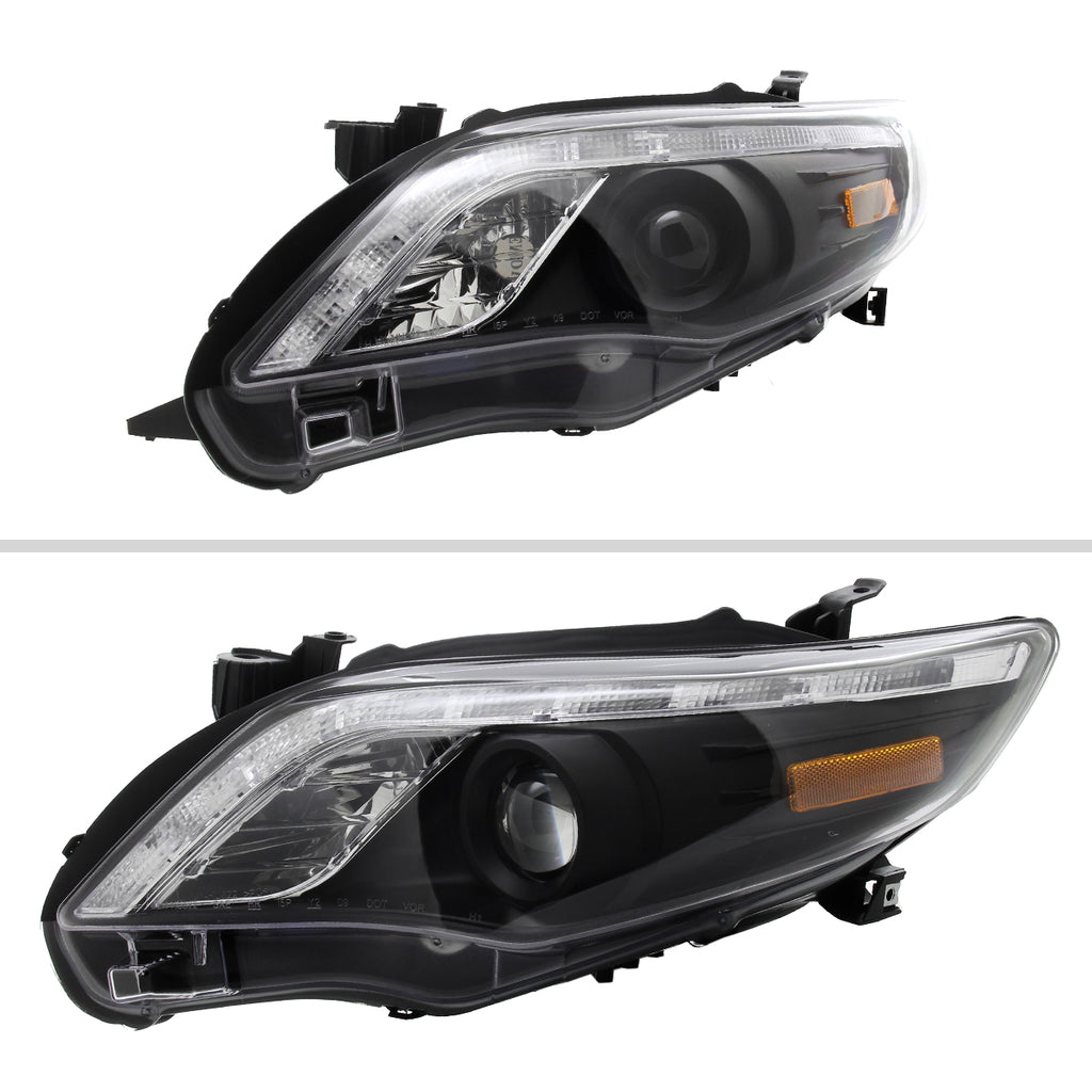 2011-2013 Toyota Corolla Projector Headlights w/ LED Light Strip (Matte Black Housing/Clear Lens)