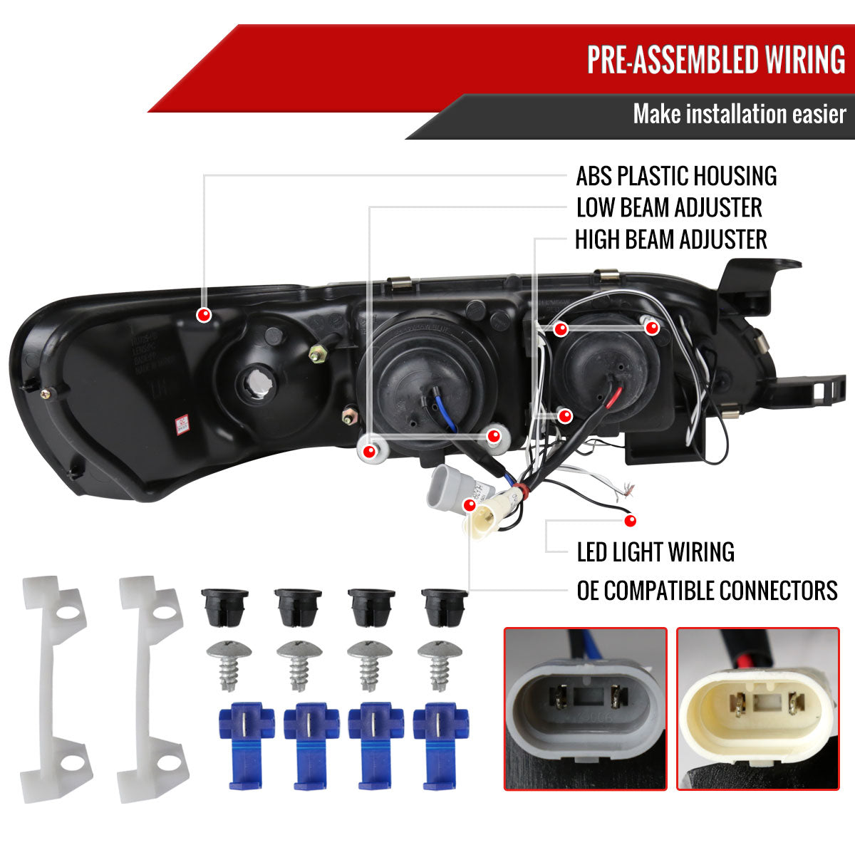 1993-1997 Toyota Corolla Dual Halo Projector Headlights (Chrome Housing/Clear Lens)
