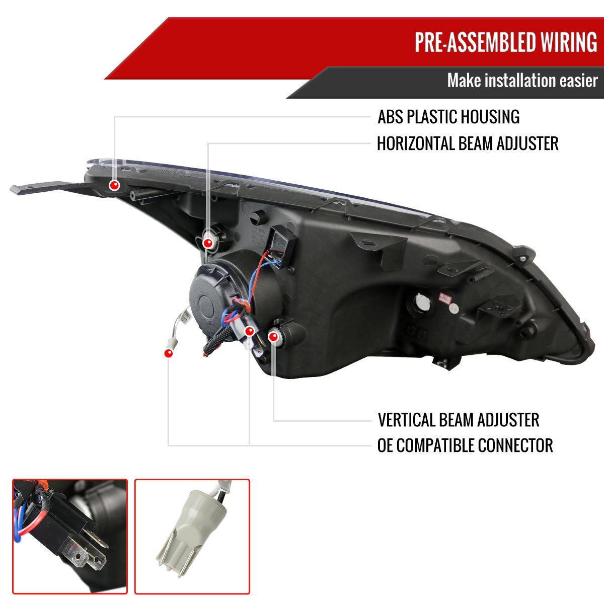 2007-2011 Honda CRV LED Bar Projector Headlights (Glossy Black Housing/Smoke Lens)