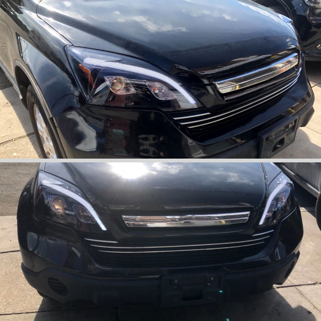 2007-2011 Honda CRV LED Bar Projector Headlights (Matte Black Housing/Clear Lens)