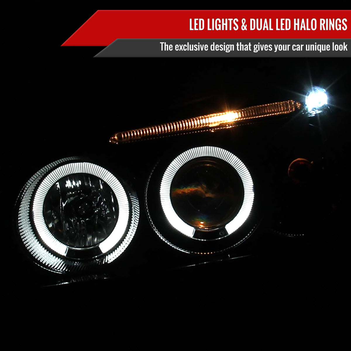 2001-2003 Honda Civic Dual Halo Projector Headlights (Glossy Black Housing/Smoke Lens)