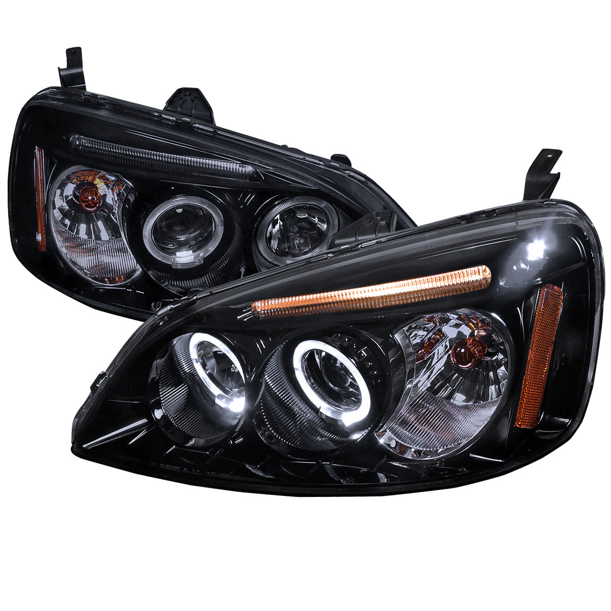 2001-2003 Honda Civic Dual Halo Projector Headlights (Glossy Black Housing/Smoke Lens)