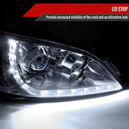 2004-2005 Honda Civic Projector Headlights w/ LED Light Strip - Chrome/Clear Lens