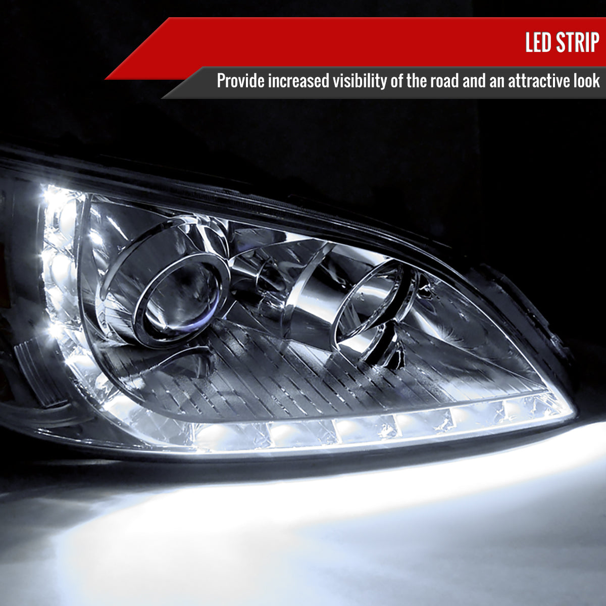 2004-2005 Honda Civic Projector Headlights w/ LED Light Strip - Chrome/Clear Lens