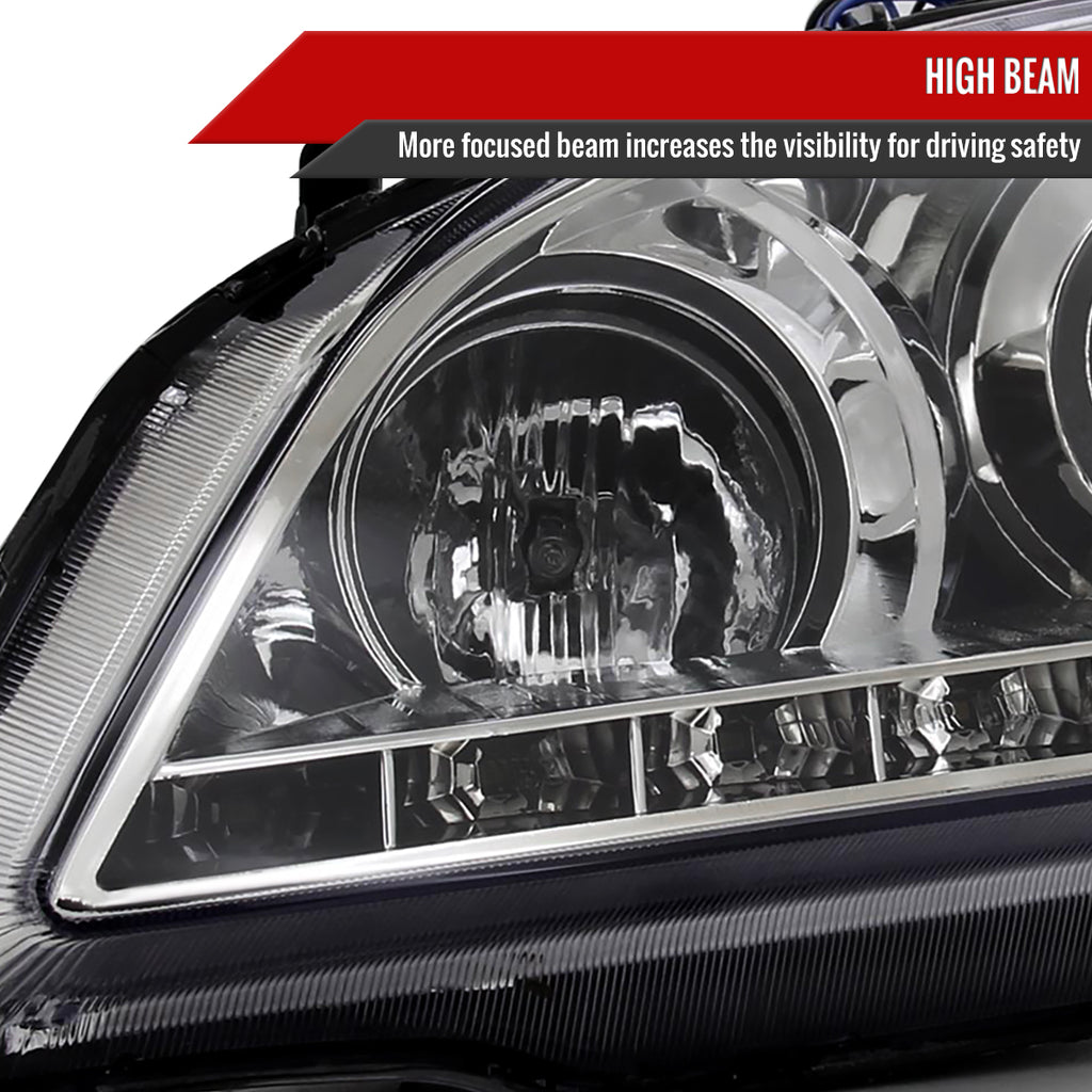 2004-2005 Honda Civic Projector Headlights w/ LED Light Strip - Chrome/Clear Lens