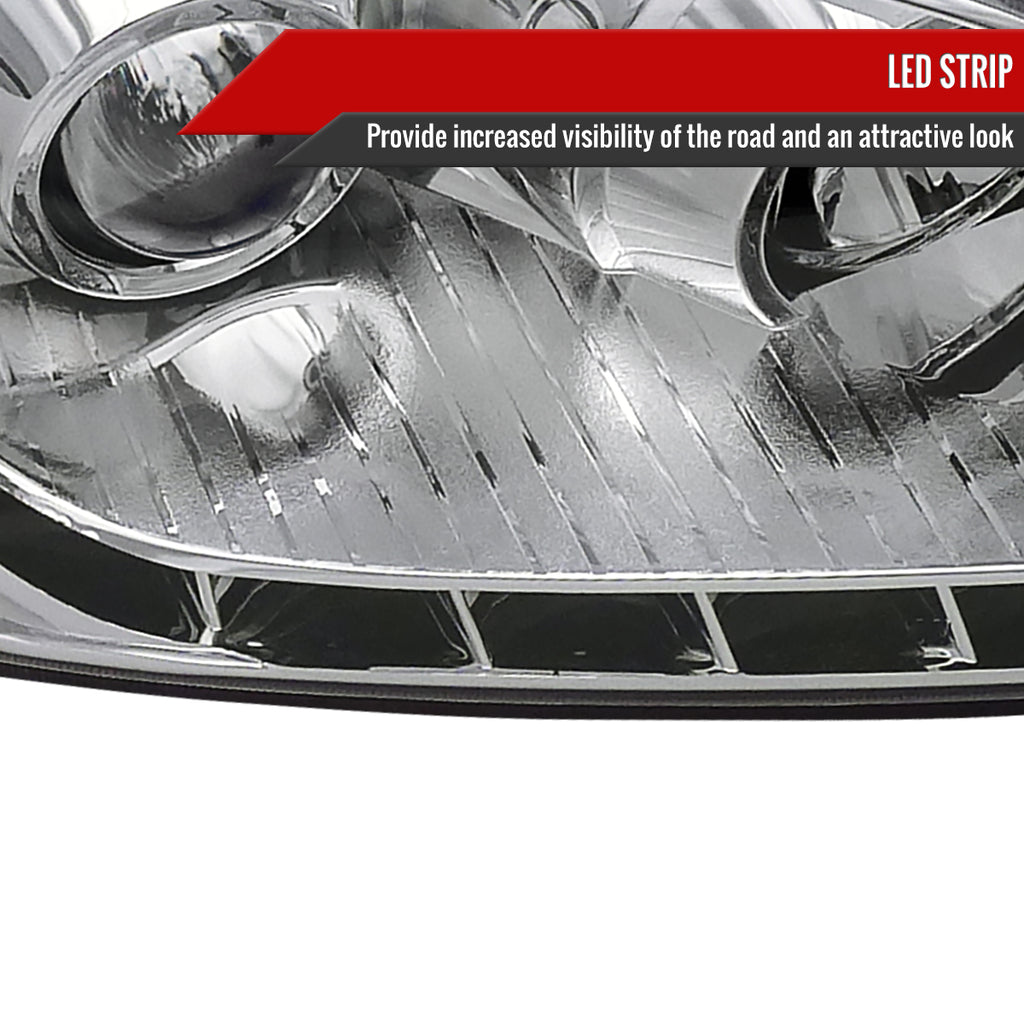 2004-2005 Honda Civic Projector Headlights w/ LED Light Strip - Chrome/Clear Lens