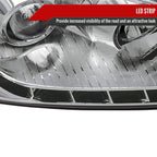 2004-2005 Honda Civic Projector Headlights w/ LED Light Strip - Chrome/Clear Lens
