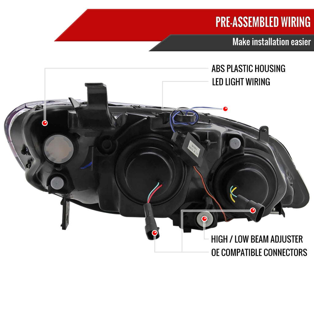 2004-2005 Honda Civic Projector Headlights w/ LED Light Strip - Chrome/Clear Lens