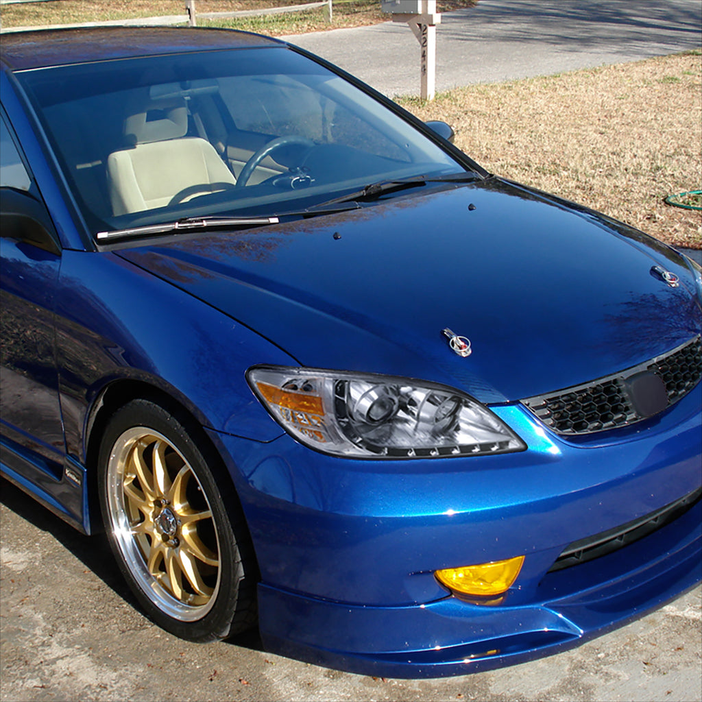 2004-2005 Honda Civic Projector Headlights w/ LED Light Strip - Chrome/Clear Lens