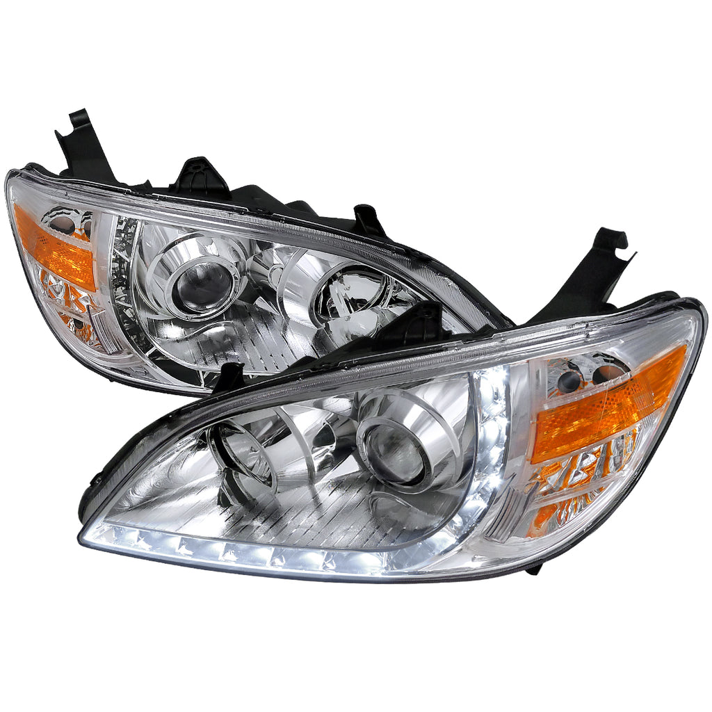 2004-2005 Honda Civic Projector Headlights w/ LED Light Strip - Chrome/Clear Lens