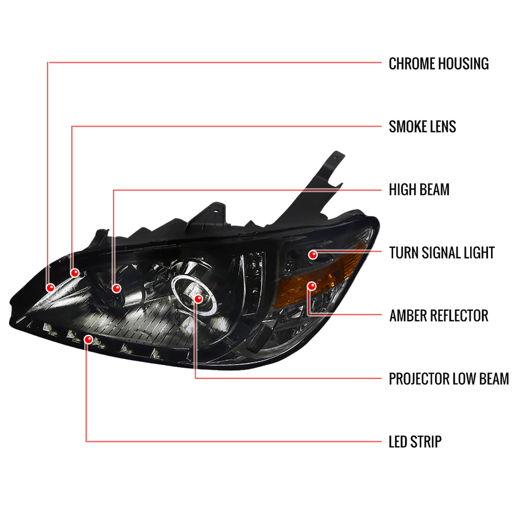2004-2005 Honda Civic Projector Headlights w/ LED Light Strip - Chrome/Smoke Lens