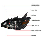 2004-2005 Honda Civic Projector Headlights w/ LED Light Strip - Chrome/Smoke Lens