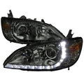 2004-2005 Honda Civic Projector Headlights w/ LED Light Strip - Chrome/Smoke Lens