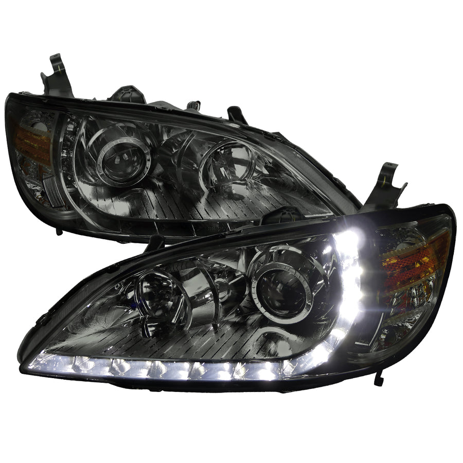 2004-2005 Honda Civic Projector Headlights w/ LED Light Strip - Chrome/Smoke Lens