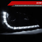 2004-2005 Honda Civic Projector Headlights w/ LED Light Strip - Matte Black/Clear Lens